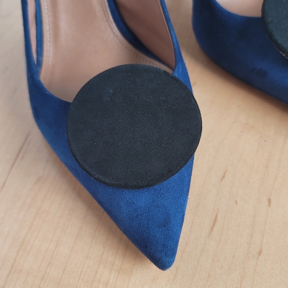 Sportmax by Max Mara Navy Leather Suede Slingback Stiletto Pump Size EU 37.5 - Picture 10 of 17